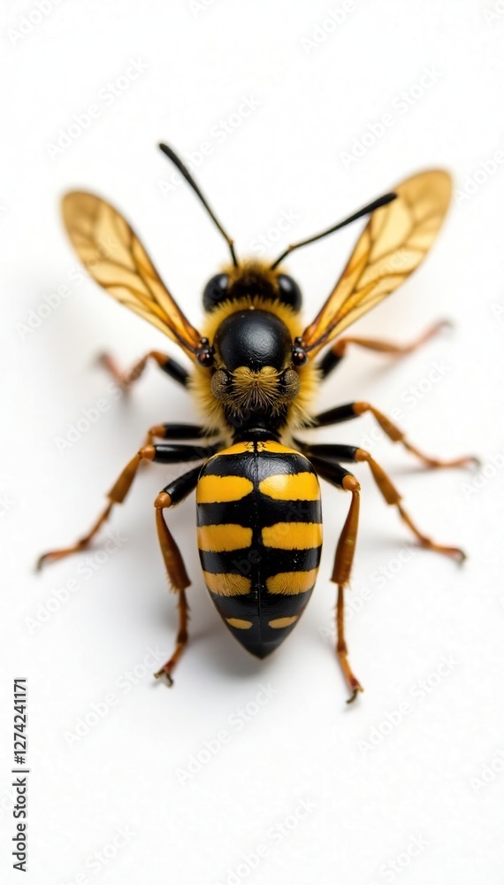 Yellow and black striped body on white background, nature, insects, Asian hornet Yellow and black striped body on white background, nature, insects, Asian hornet