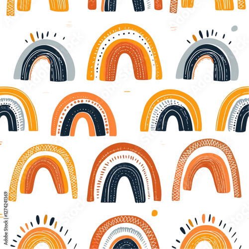 Playful Orange and Teal Rainbows Delightful Pattern Childish Design