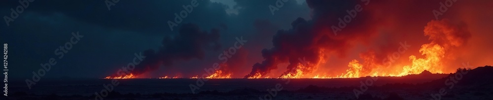 Dark smoke with glowing embers in the distance, sparks, dark Dark smoke with glowing embers in the distance, sparks, dark