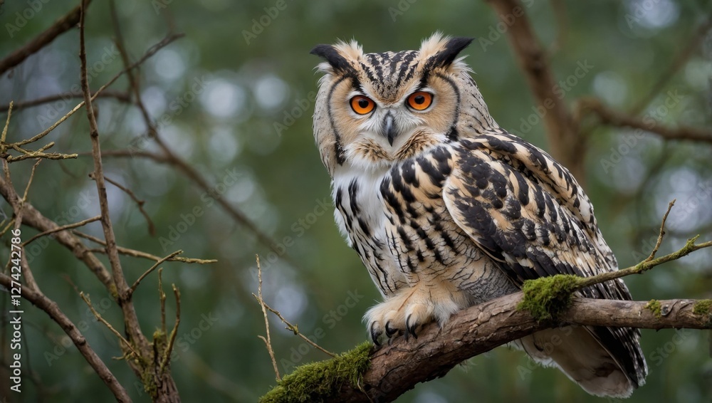 White owl on a tree in the forest White owl on a tree in the forest
