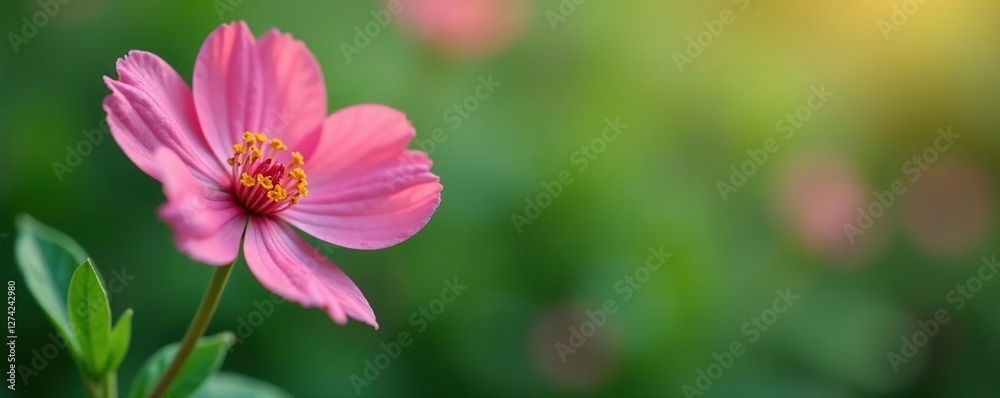 Delicate pink bloom clings to slender green stem, nature, petals Delicate pink bloom clings to slender green stem, nature, petals