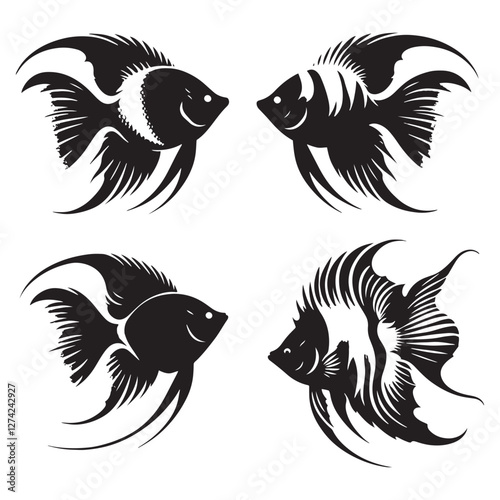 Underwater Angelfish silhouette for marine-themed graphics - Angelfish illustration - Minimalist Angelfish vector - fish silhouette
