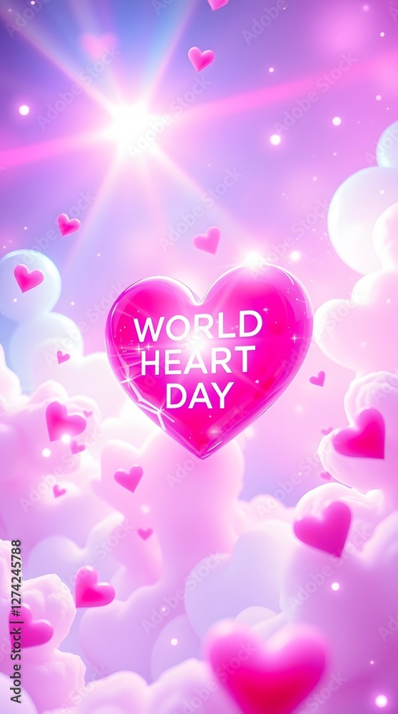 A depiction of World Heart Day Rich deep teal, bright lens flares, soft pastel colors, light streaks, luxurious, vibrant, gentle, soothing atmosphere A depiction of World Heart Day Rich deep teal, bright lens flares, soft pastel colors, light streaks, luxurious, vibrant, gentle, soothing atmosphere