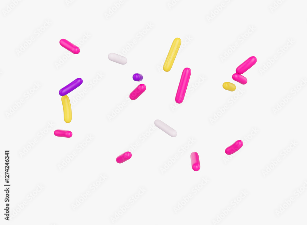 Bright and colorful candy sprinkles scattered on a white background, 3d illustration Bright and colorful candy sprinkles scattered on a white background, 3d illustration