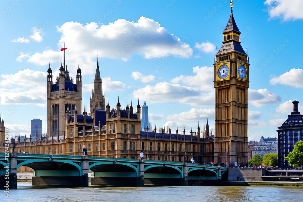 Naklejka premium London Houses of Parliament and Big Ben on the River Thames