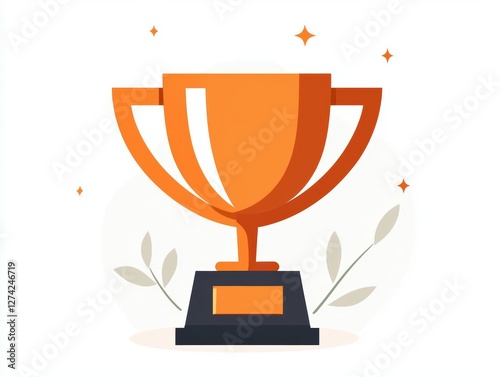 a minimalistic flat design trophy with clean geometric shapes, modern business achievement icon, vector illustration, isolated on white background photo