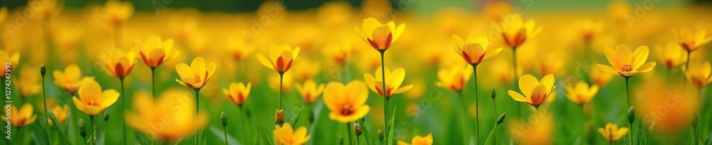 Field of Canna Glauca in full bloom with yellow petals and orange spots, meadow, orange, canna glauca Field of Canna Glauca in full bloom with yellow petals and orange spots, meadow, orange, canna glauca