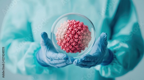 Virus HPV concept. Transparent Crystal Sphere Holding Microscopic Virus for Medical and Scientific Concepts