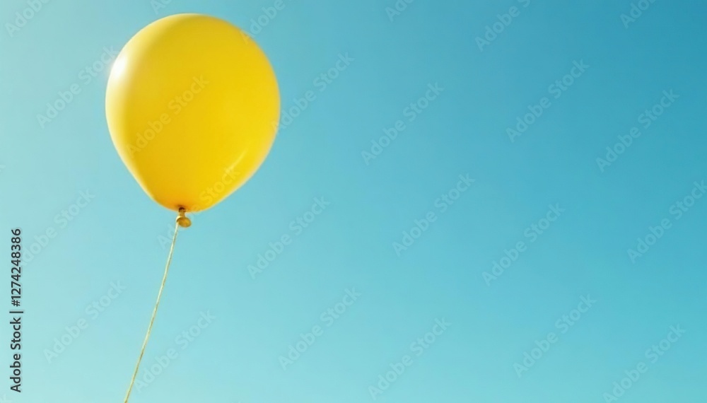 Fototapeta premium Yellow balloon tied to a pole with a long string unwinding from it, string, pole