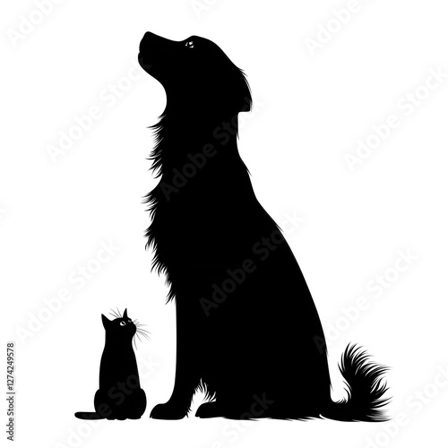 Silhouette of a dog and cat sitting together transparent background illustration minimalist design animal companionship photo