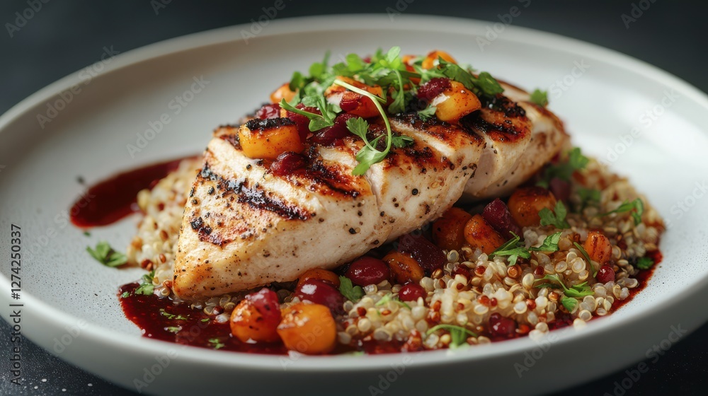 Close-upQuinoa Grilled chicken salad bowl healthy food Close-upQuinoa Grilled chicken salad bowl healthy food