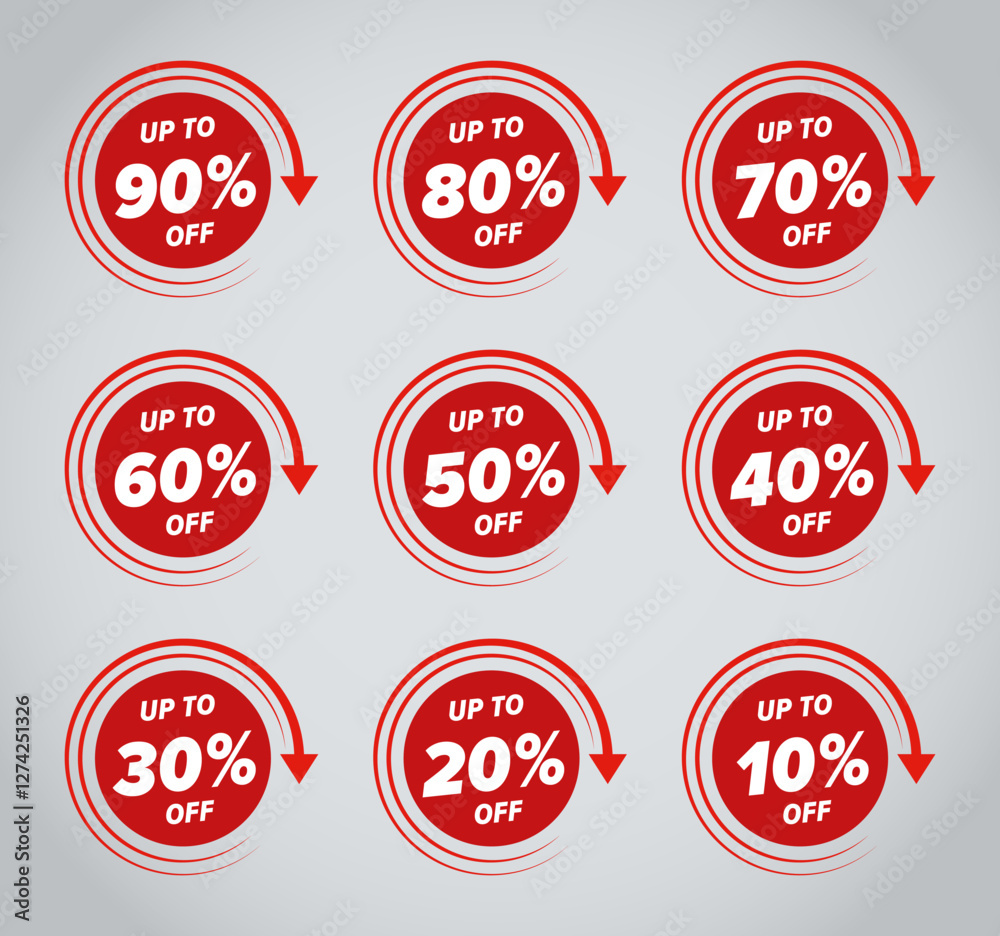 Modern flat design red discount offer banners template. Price deal sale stickers. Black friday special offer tags. All layered and grouped. Vector. Modern flat design red discount offer banners template. Price deal sale stickers. Black friday special offer tags. All layered and grouped. Vector.
