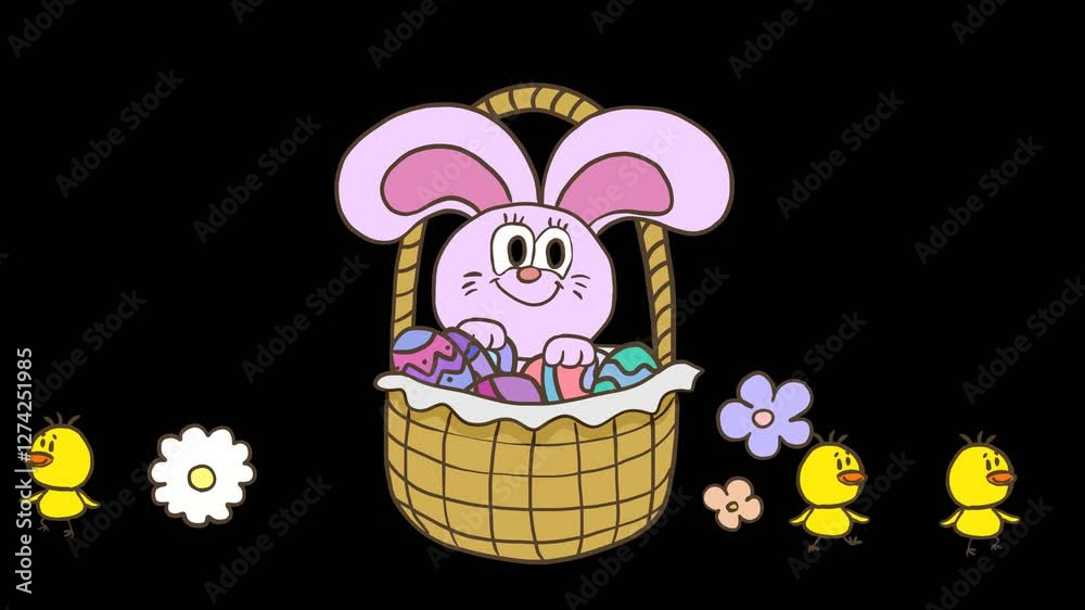 Loopin Rabit Cute 2D animation with a pink rabbit in a basket and Easter-themed ...
