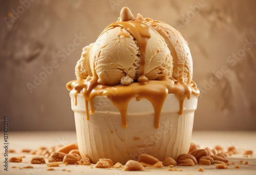 Creamy mix of caramel and peanut butter ice cream, caramel, frozen treat