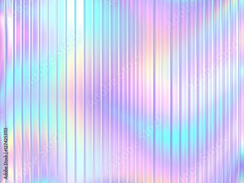 Iridescent rainbow corrugated glass background texture with holographic refraction pattern and pearlescent abstract 3D rendering, rendering, frosted, corrugated