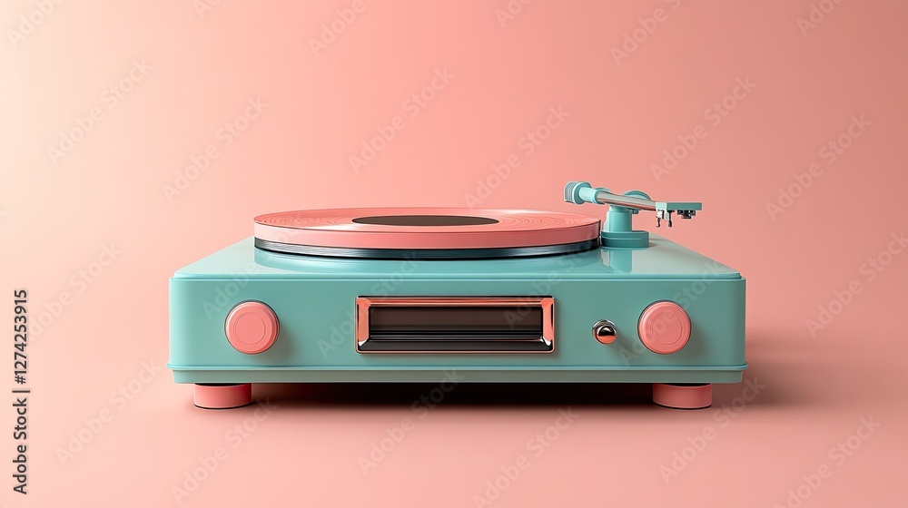 Fototapeta premium Vinyl player graphic with pastel color accents, in a 3D illustration