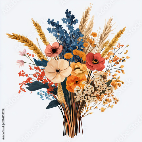 Stunning Mixed Bouquets with Vibrant Flowers, Dried Elements, and Wheat Nature-Inspired Floral Art for Any Occasion
