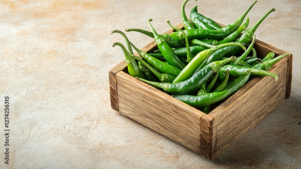 fresh green chili in a wooden box fresh green chili in a wooden box