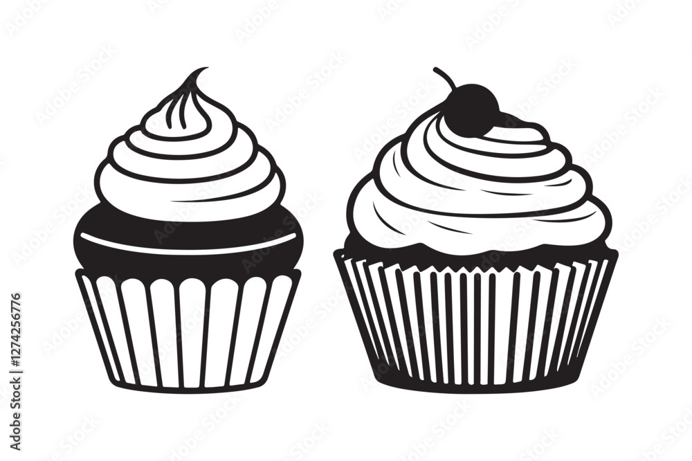 Cupcake Silhouette and Outline Clipart Set Cupcake Silhouette and Outline Clipart Set