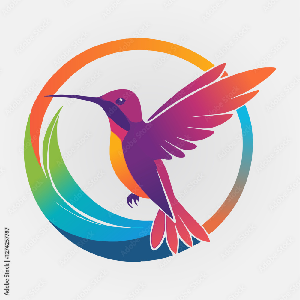 Obraz premium Vibrant Hummingbird Logo Design in a Circular Frame