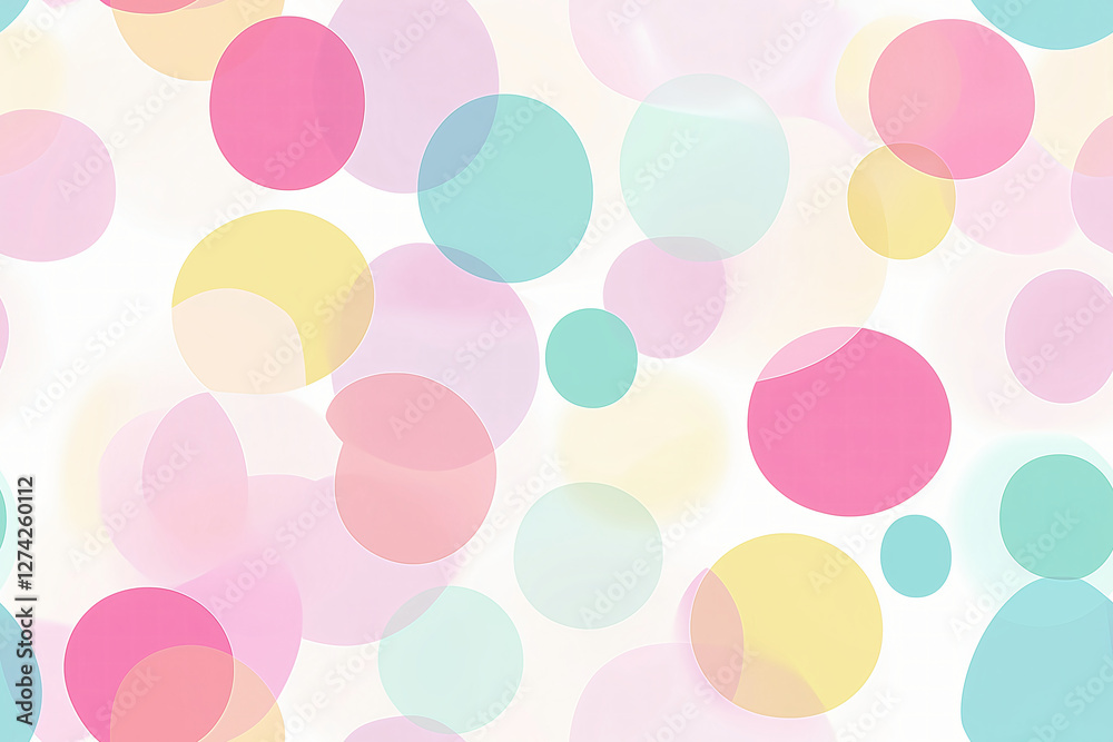 This artwork features soft, overlapping pastel circles in shades of pink, blue, yellow, and green, creating a dreamy and airy composition. The transparent layers add depth, evoking a sense of lightnes This artwork features soft, overlapping pastel circles in shades of pink, blue, yellow, and green, creating a dreamy and airy composition. The transparent layers add depth, evoking a sense of lightnes
