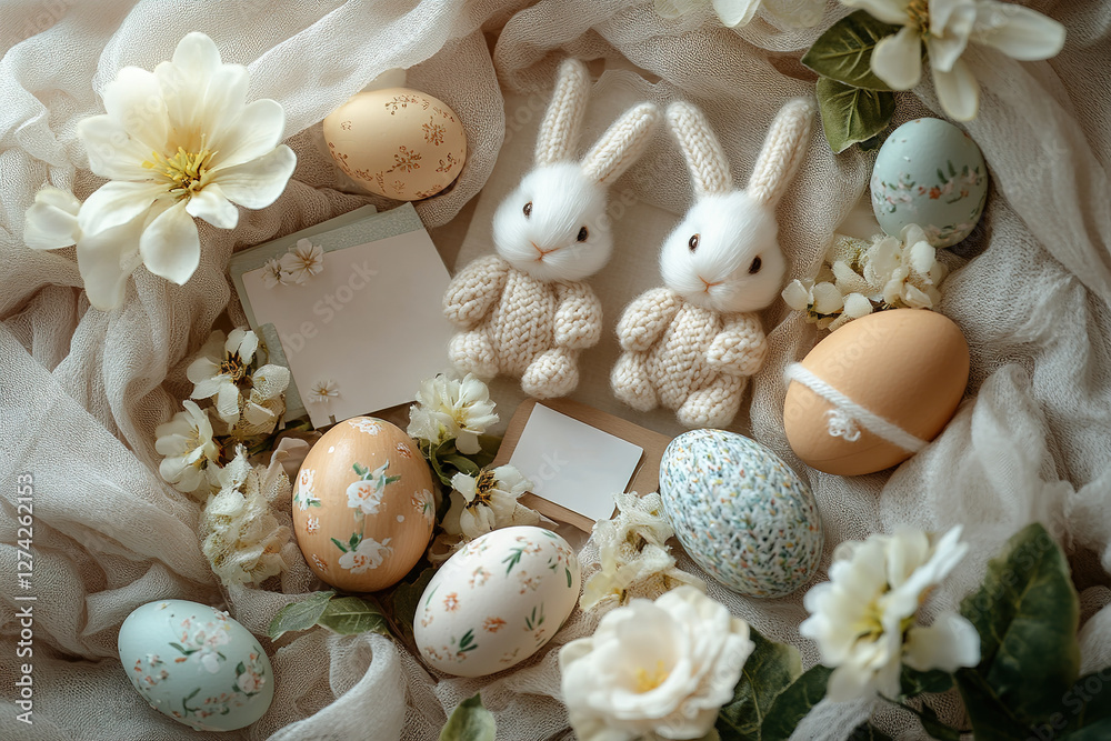 Obraz premium Easter Bunnies and Painted Eggs