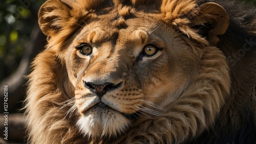 A collection of five lion heads, photo