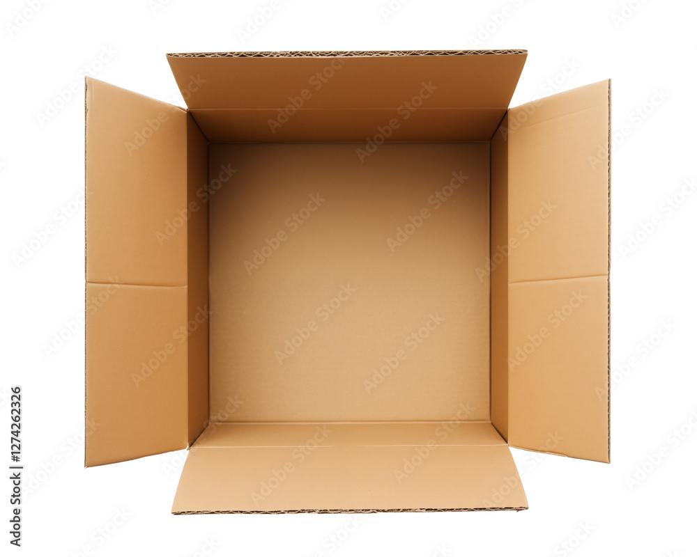 An open cardboard box isolated on a transparent background, viewed from the top. Generative ai An open cardboard box isolated on a transparent background, viewed from the top. Generative ai