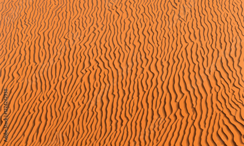 Desert background pattern, mountains border. Sand dunes background in aesthetic orange, yellow and beige colors. Sand simple and minimal background with photocopy space. Pattern, retro, dune, banner.