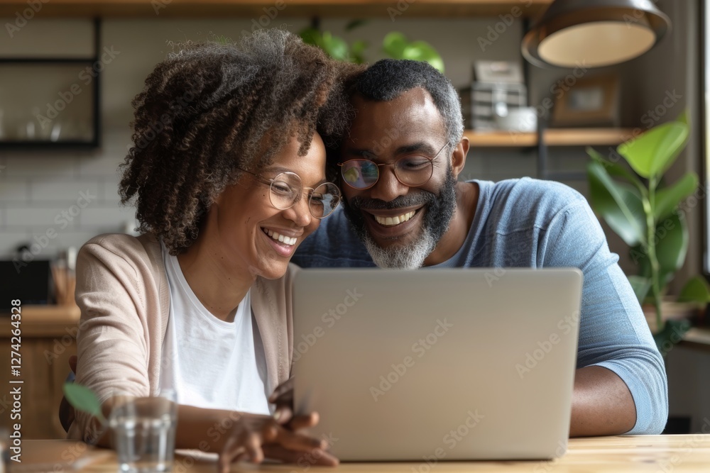 custom made wallpaper toronto digitalPortrait of a cheerful multicultural couple in their 40s using a laptop together