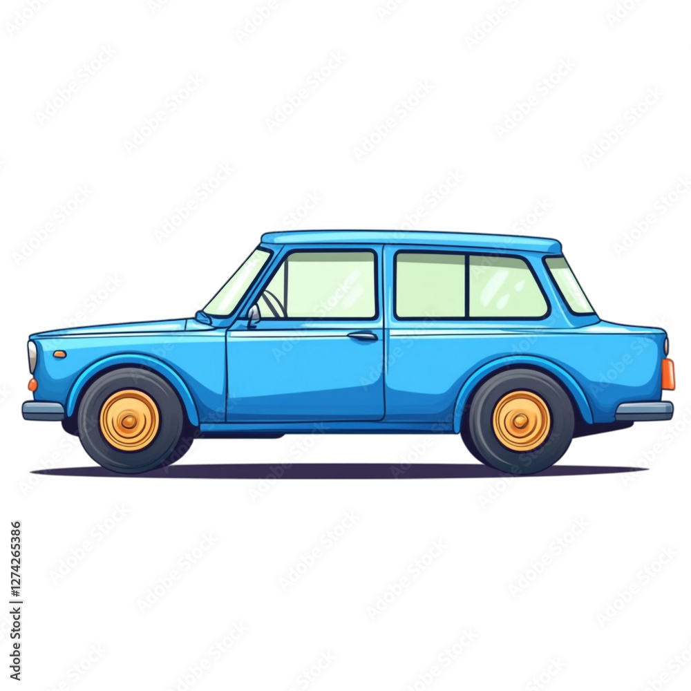 Classic Blue Car Side View Nostalgia Ride Simple Design Classic Blue Car Side View Nostalgia Ride Simple Design