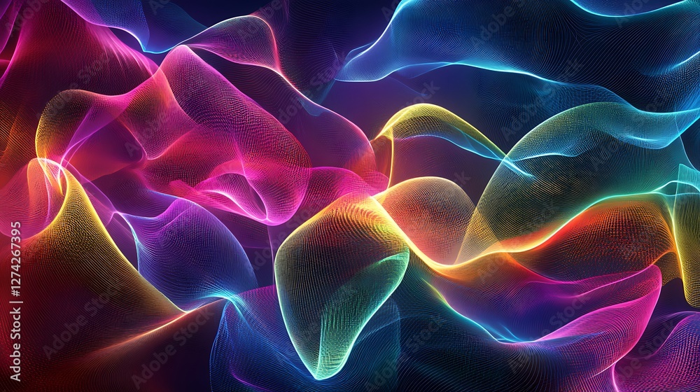 Obraz premium Abstract waves shape glowing in ultraviolet spectrum. Background for banner, backdrop or texture for 3D mapping