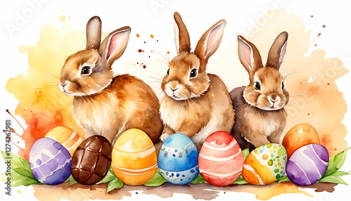EASTER BUNNIES EASTER EGGS AND CHOCOLATES EASTER COLLECTION WATERCOLOR VERSION