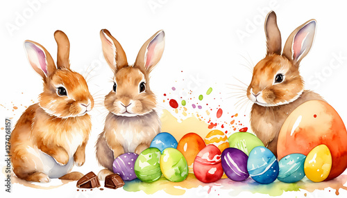 EASTER BUNNIES EASTER EGGS AND CHOCOLATES EASTER COLLECTION WATERCOLOR VERSION