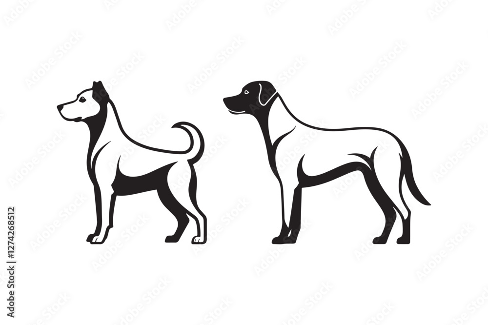 Dog Silhouette and Outline Clipart Set Dog Silhouette and Outline Clipart Set
