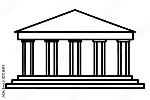 Architecture greek building silhouette on white background