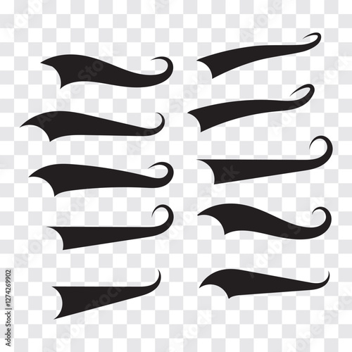 Swoosh and swash tails line and flat collection. Swooshes text tail for baseball design. Sport logo typography elements. Vector illustration.