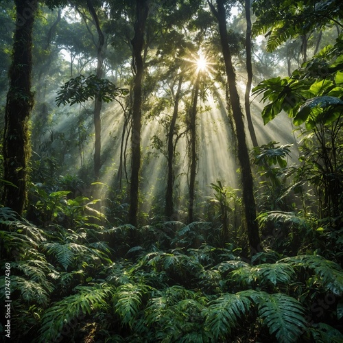 sun rays in the forest