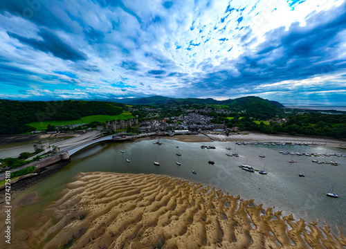 Conwy and the Conwy river estuary and bridge photo