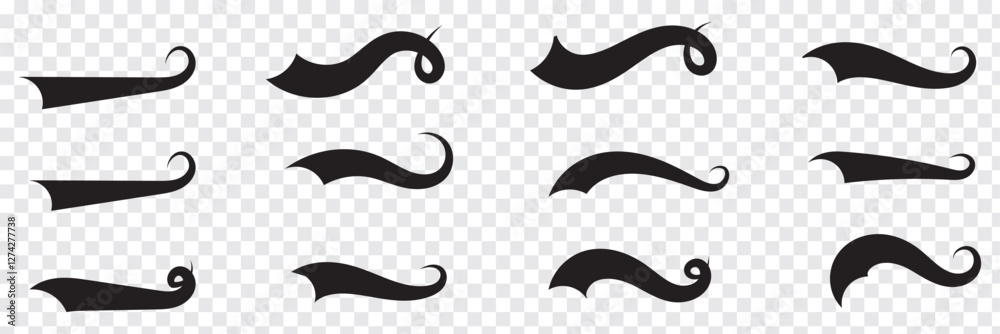 Swoosh and Swash tail set Calligraphic. Sport logo typography elements. Texting letters tail for lettering or baseball club. Vector illustration in EPS 10. Swoosh and Swash tail set Calligraphic. Sport logo typography elements. Texting letters tail for lettering or baseball club. Vector illustration in EPS 10.