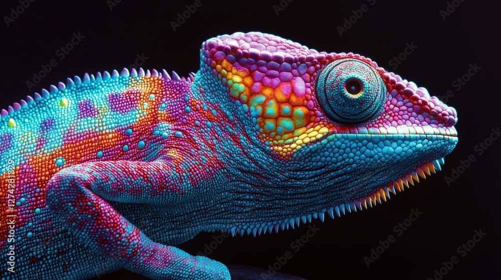 Obraz premium Al generated illustration of a colorful chameleon