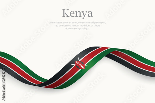 Kenya flag on Waving ribbon