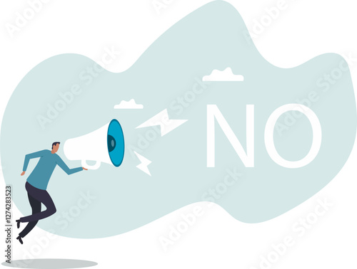 Learn to say no, leadership skill to manage workload, refuse to do wrong thing or time management .business concept.flat character.