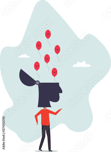 Relaxation to let anxiety and negative thought fly away, mentally relieve or mindfulness to cure depression,business concept.flat character.