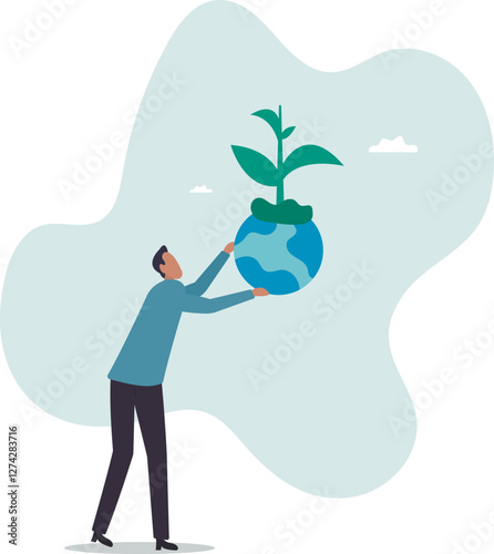 Climate change and global warming responsibility, world leader commitment to take care our planet earth.business concept.flat character.