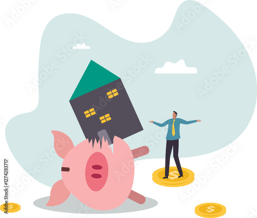 House expense and cost, too expensive payment or high interest rate mortgage .business concept.flat character.