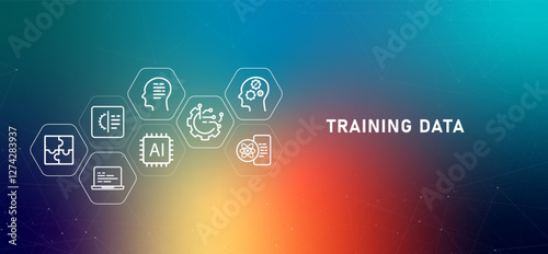 Training data gradient header modern technology system optimization smart machine development learning program AI artificial intelligence information evaluation programming icon design illustration