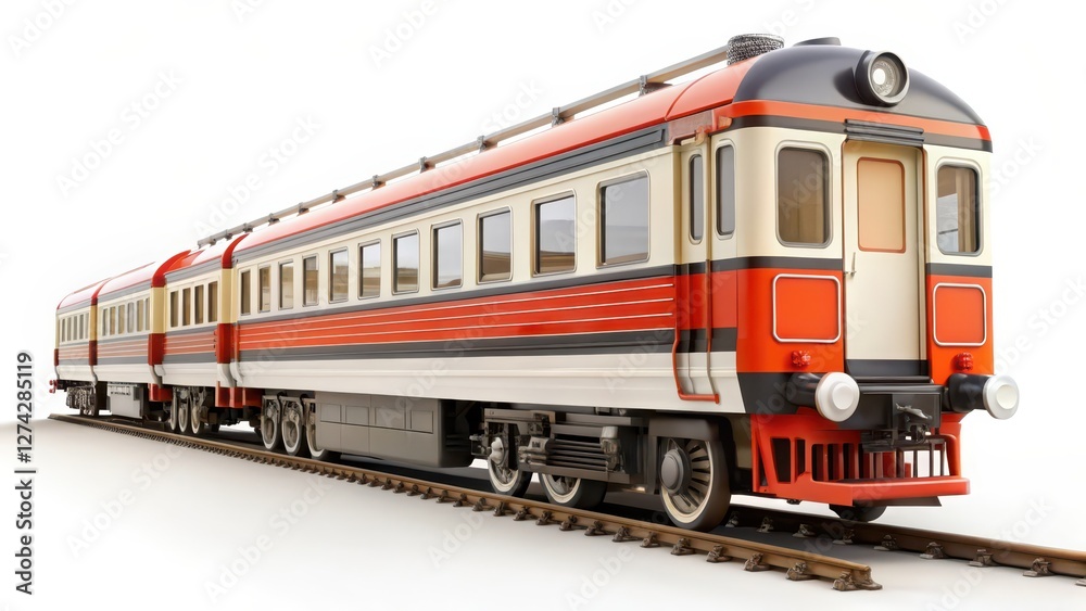 Red and Cream Passenger Train on White Background Red and Cream Passenger Train on White Background
