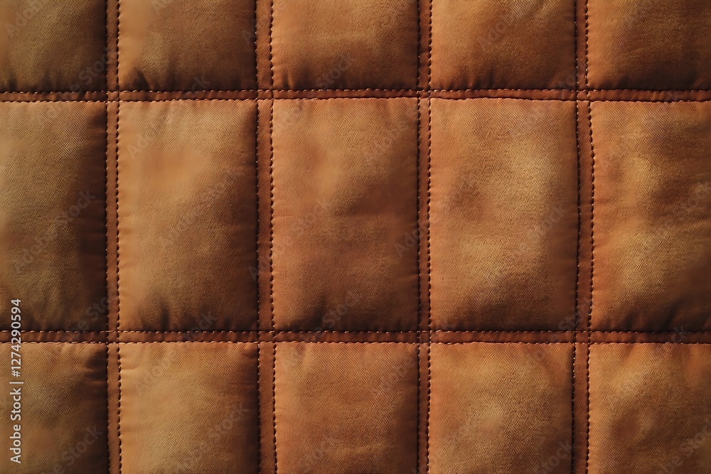 Fototapeta premium Brown caramel colored seamless natural cotton linen textile fabric texture pattern, with diamond quilted, rhombic stiching. stitched background