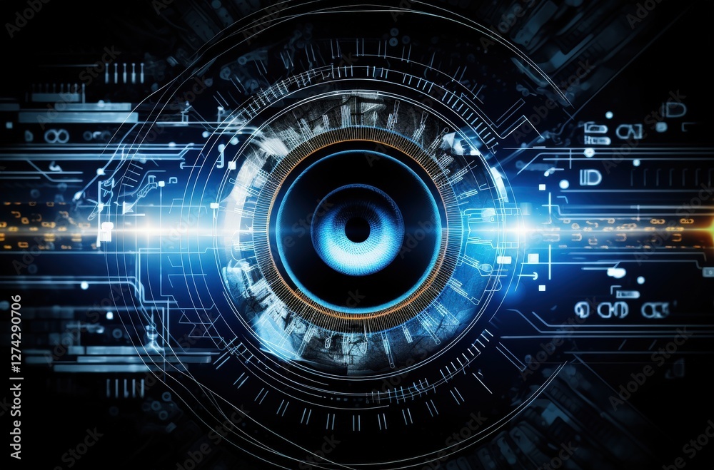 Obraz premium Artificial intelligence eye with circuitry background for future technology concepts
